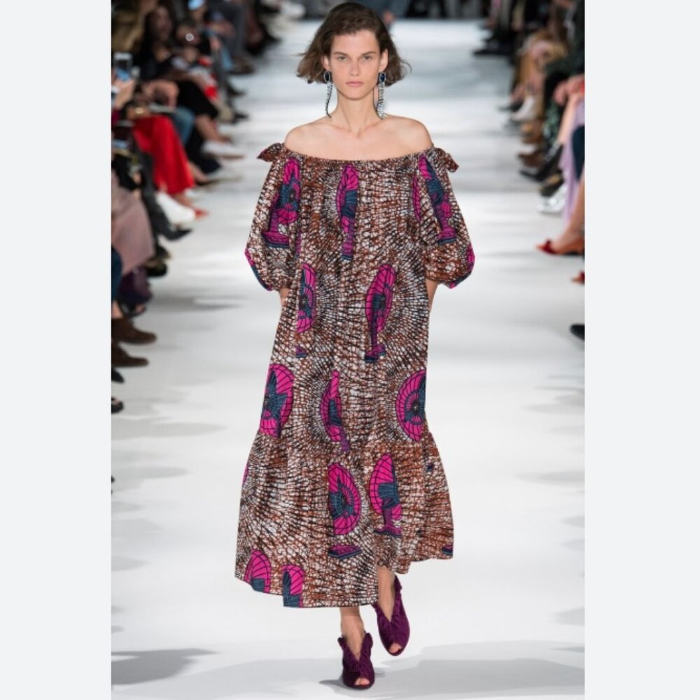 Stella McCartney Off Shoulder Ankara Maxi Dress